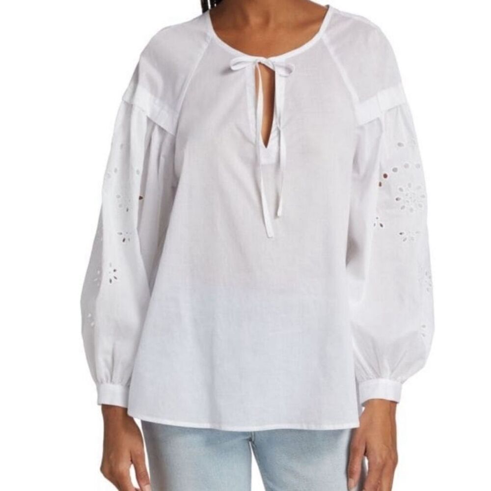 Rails Womens Dari Cotton Dropped Shoulders‎ Eyelet Blouse Beach White Small NWOT